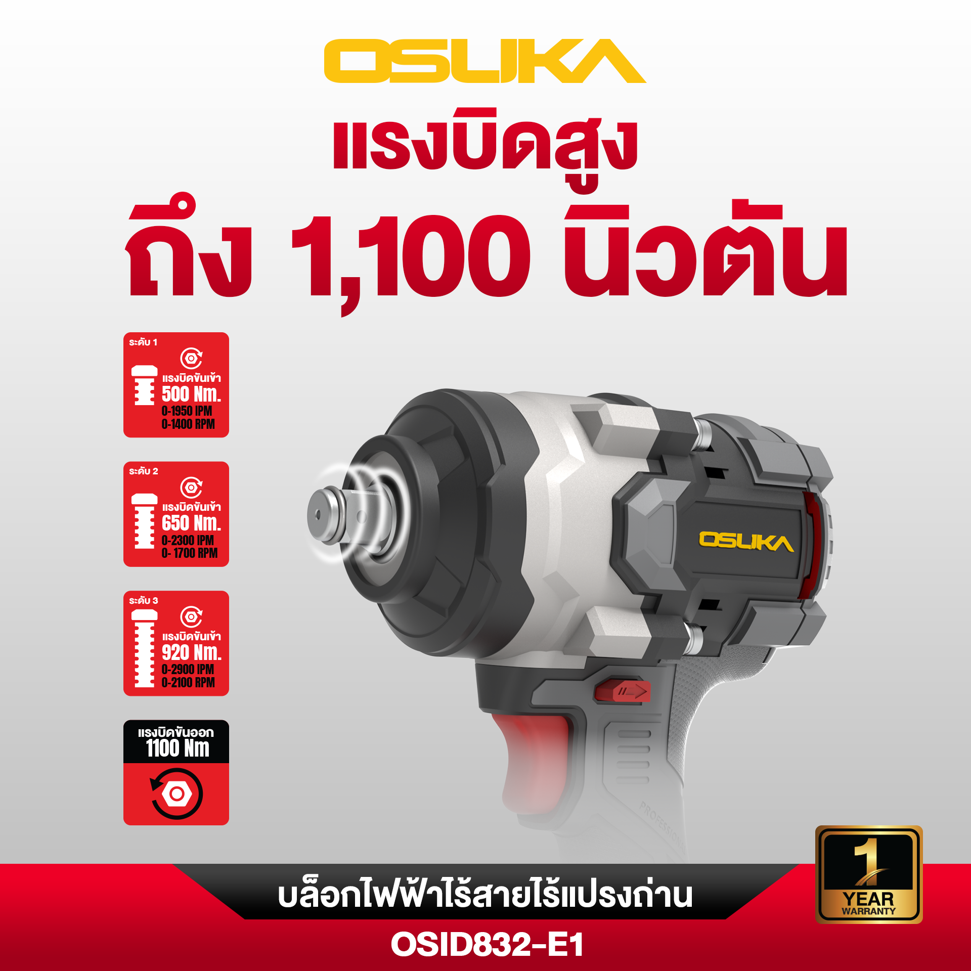 บล็อกไฟฟ้าไร้สายไร้แปรงถ่าน OSID832