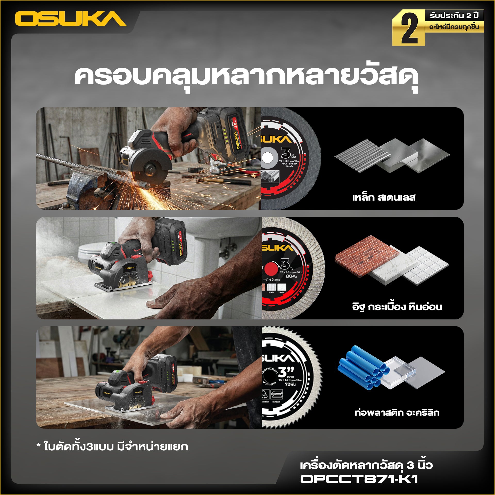 เครื่องตัดหลากวัสดุไร้สาย 3นิ้ว 20v OPCCT871 OSUKA