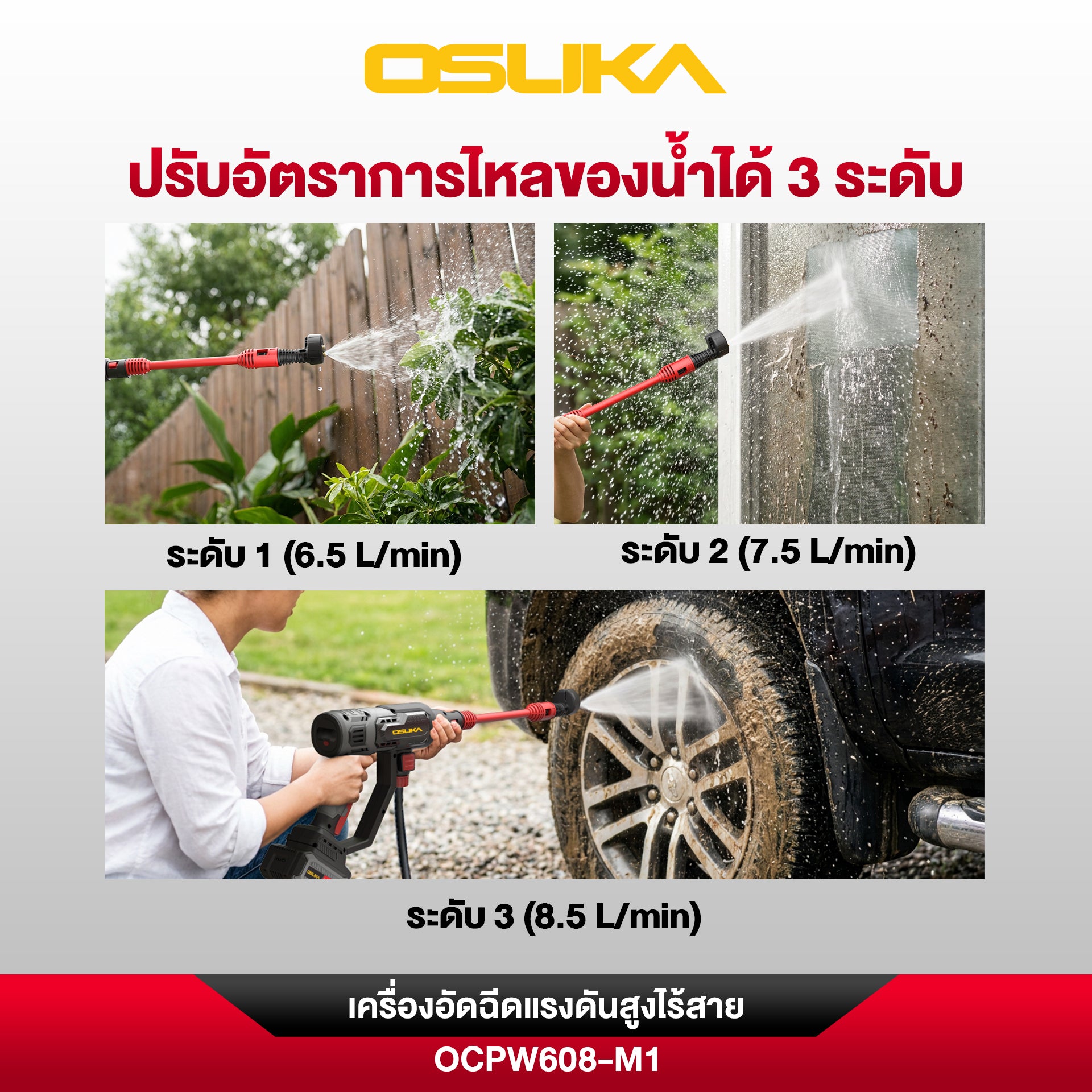 เครื่องอัดฉีดแรงดันสูงไร้สาย 20v OCPW608 OSUKA