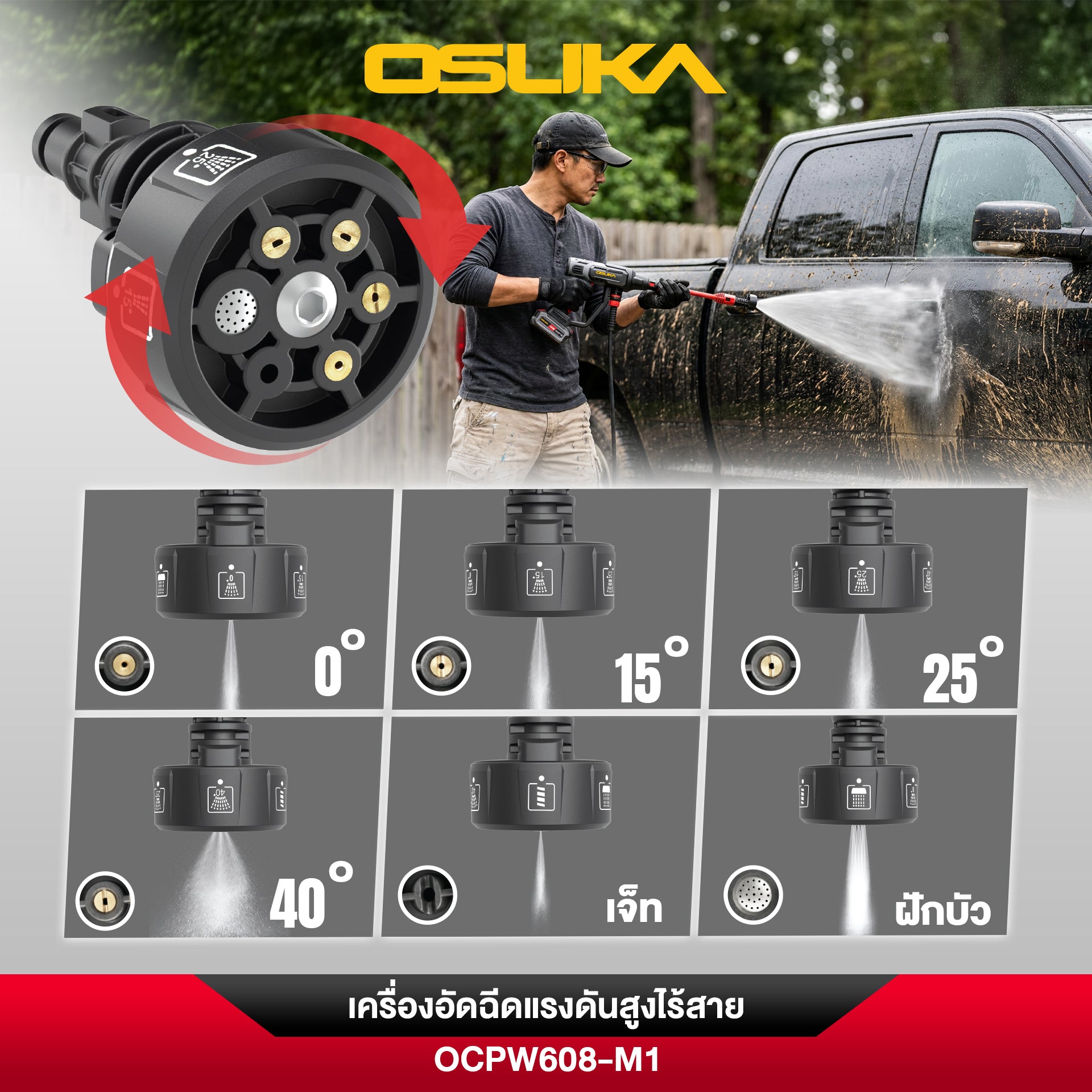 เครื่องอัดฉีดแรงดันสูงไร้สาย 20v OCPW608 OSUKA