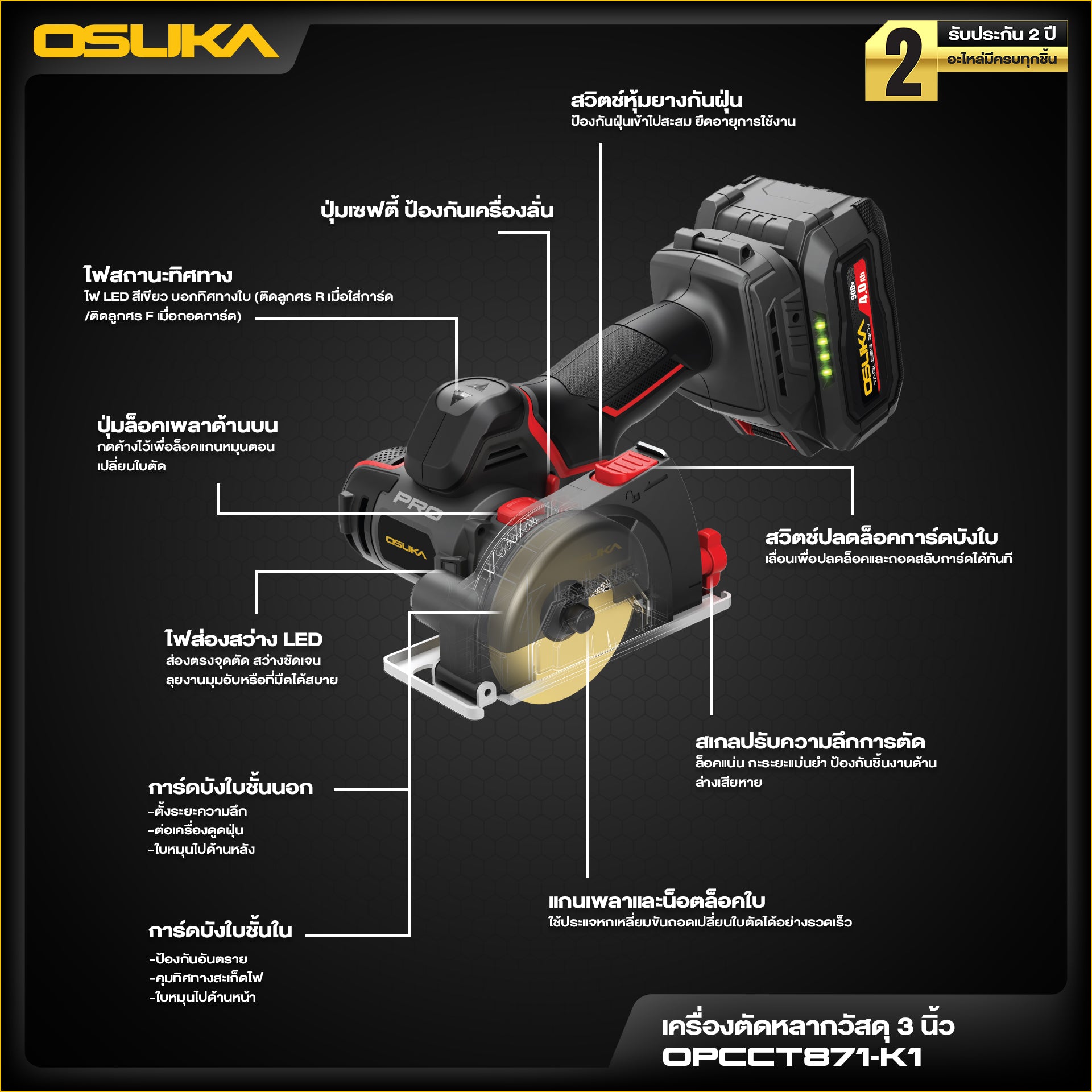 เครื่องตัดหลากวัสดุไร้สาย 3นิ้ว 20v OPCCT871 OSUKA