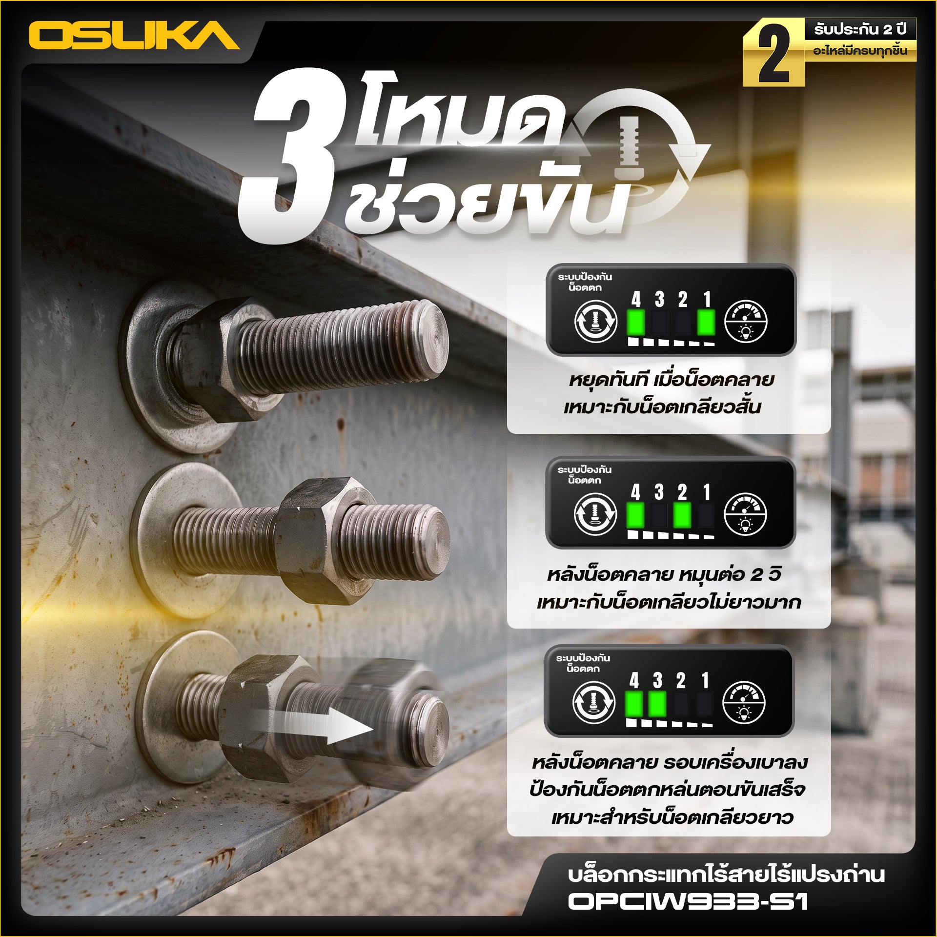บล็อกกระแทกไร้สายแรงบิดสูง หัว3/4" 20V OPCIW933-S1 OSUKA