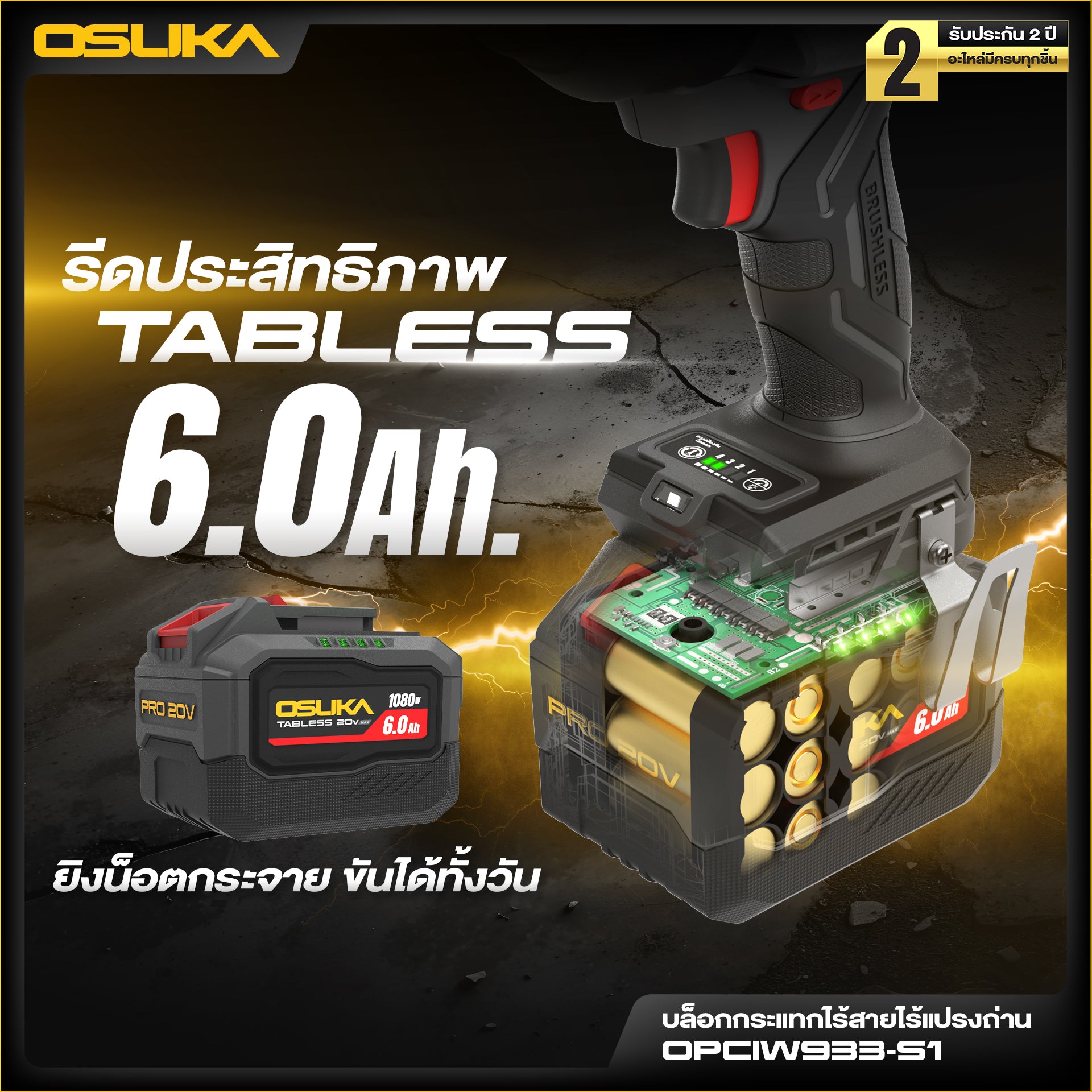 บล็อกกระแทกไร้สายแรงบิดสูง หัว3/4" 20V OPCIW933-S1 OSUKA